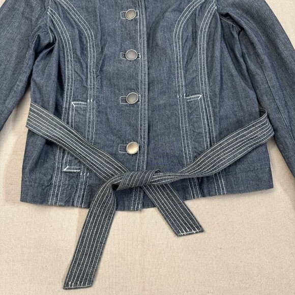 Chicos Blue Jean Chambray Denim Jacket Belted Waist & Button Closure 0 - Picture 4 of 11